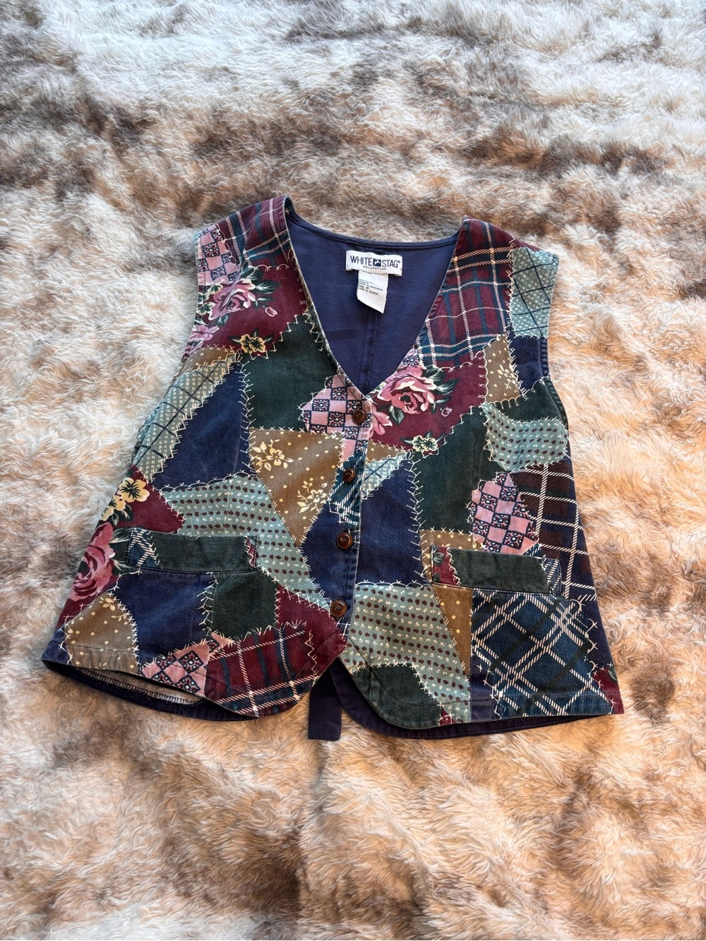 White Stag Multicolor Patchwork Button Vest